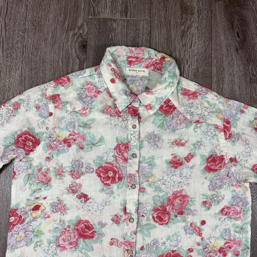 Read Description** Maison Hotel The Giorgia Blouse in Candy Roses Size M Cotton - Picture 2 of 13